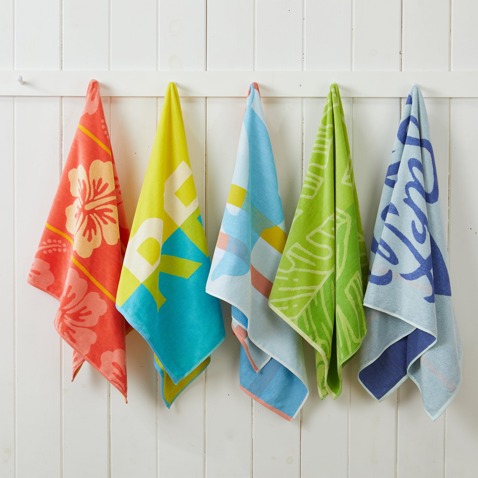 100% Cotton Jacquard 2 Pack 30" x 60" Printed Beach & Pool Towels, Surf