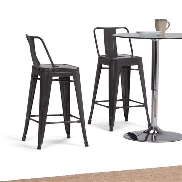 Simpli Home Rayne Tabouret de Comptoir en Métal de 24 Pouces Gris (Ensemble de 2)