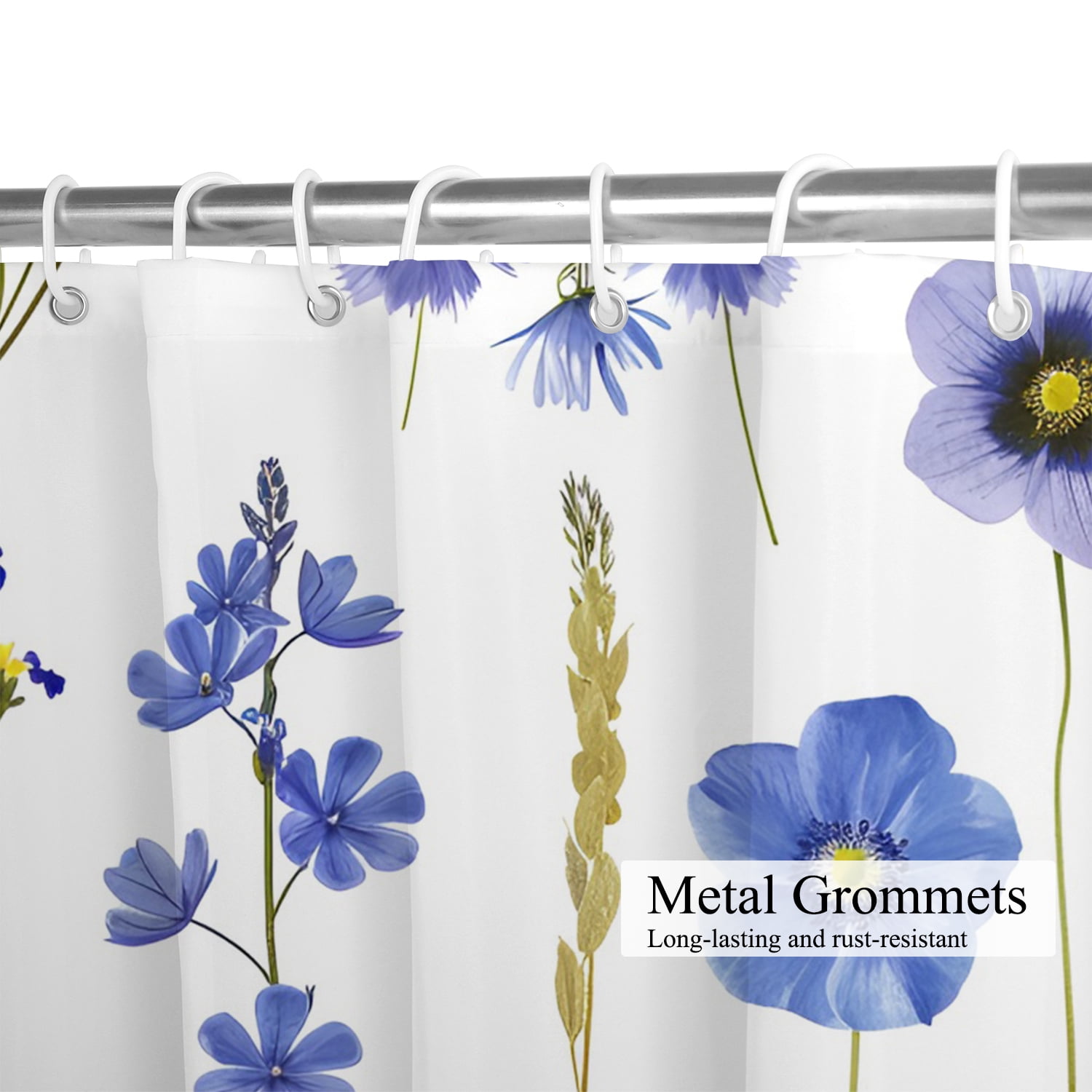 Purple Floral Shower Curtain, Watercolor Flower Plant Polyester Fabric Bath Curtain with Hooks,72''x72''