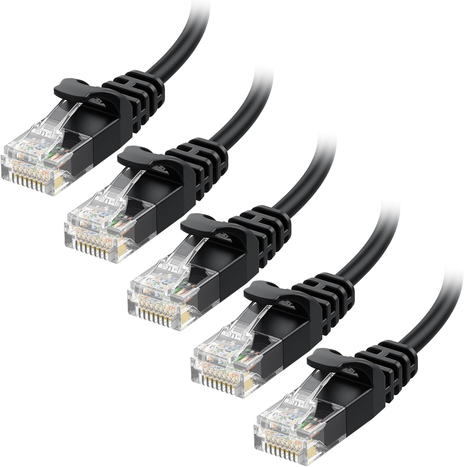 LASJPOB-10Gbps 5-Pack Snagless Short Cat 6 Ethernet Cable - 3ft, Slim Profile Cat 6 Cable, Cat6 Cord, Thin Ethernet Cord, Black