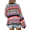 thumbnail image 4 of KOMOO Women Loose Crochet Sweater Long Flared Sleeves Knitted Hollow Pullovers Top Color Block Patchwork Knit Crop Top, 4 of 9