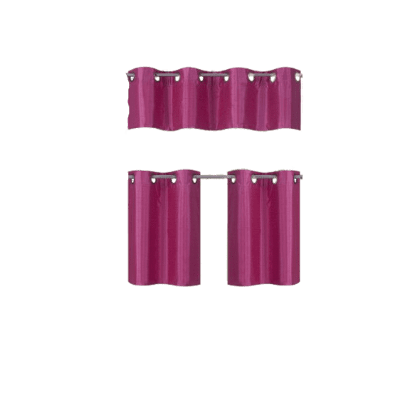Gorgeous Home Linen Kitchen Window Curtains 3 Pieces Set, Lined Blackout Tier and Valance Set, 58W x 14L (1 Panel)   28W x 24L (2 Panels) k7 Hot Pink