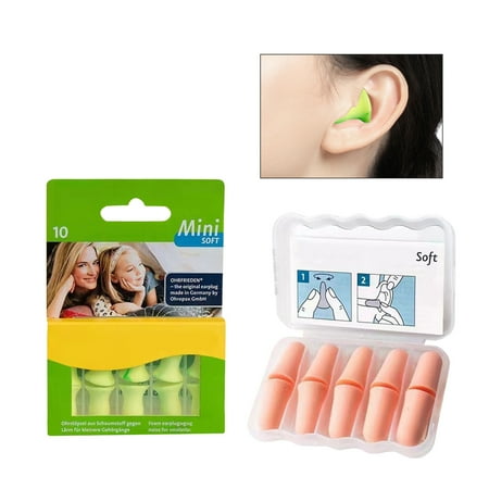 

STYLE Earplugs for Airplane Foam Ear Plugs 10 Pairs with Case for Sleeping Snoring Loud Noise Traveling Concerts Construction & Studying (Complexion + Green)