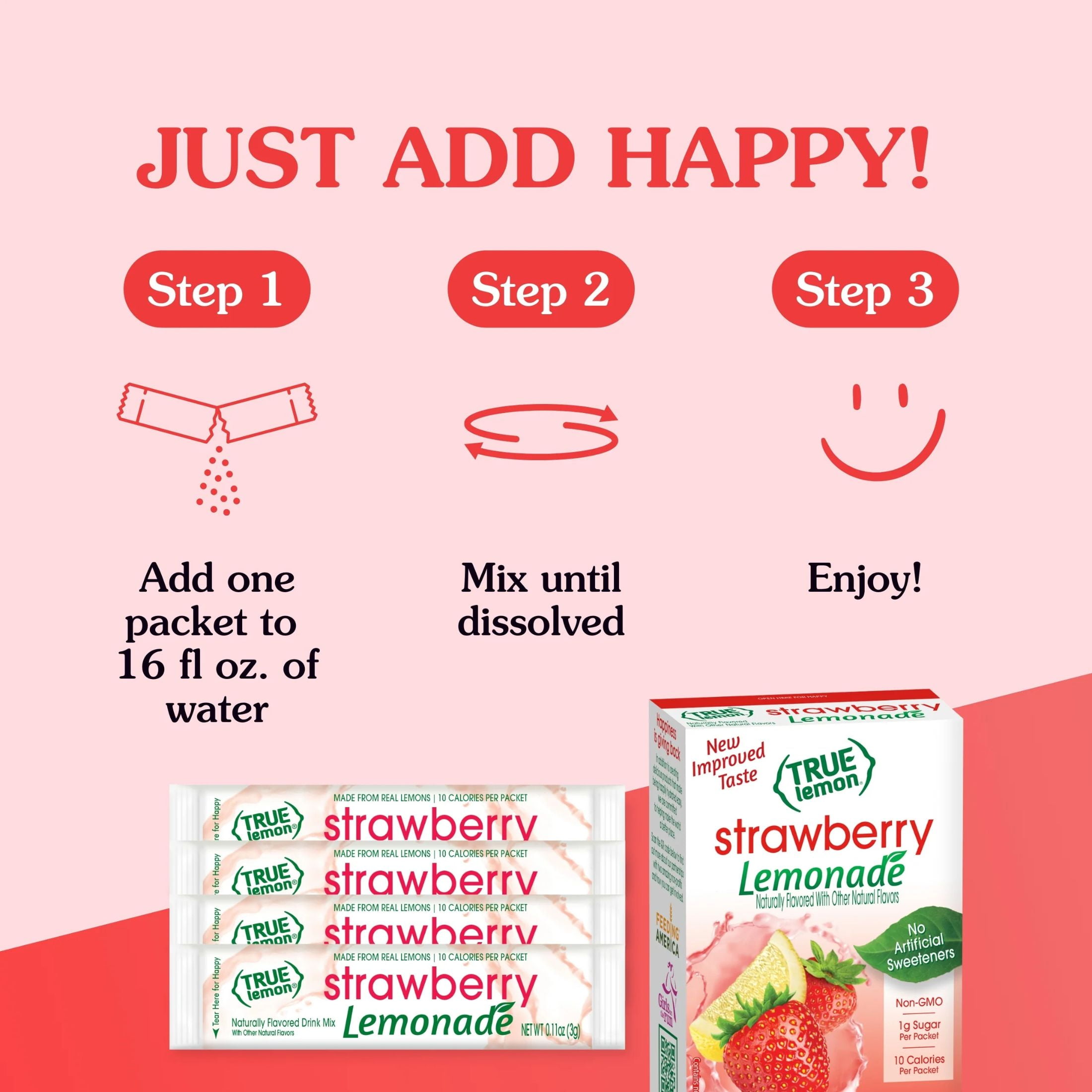 (12 pack) (12 pack) True Lemon Strawberry Lemonade Drink Mix Powder, No Artificial Sweeteners, 1.06 oz., 10 Count Box