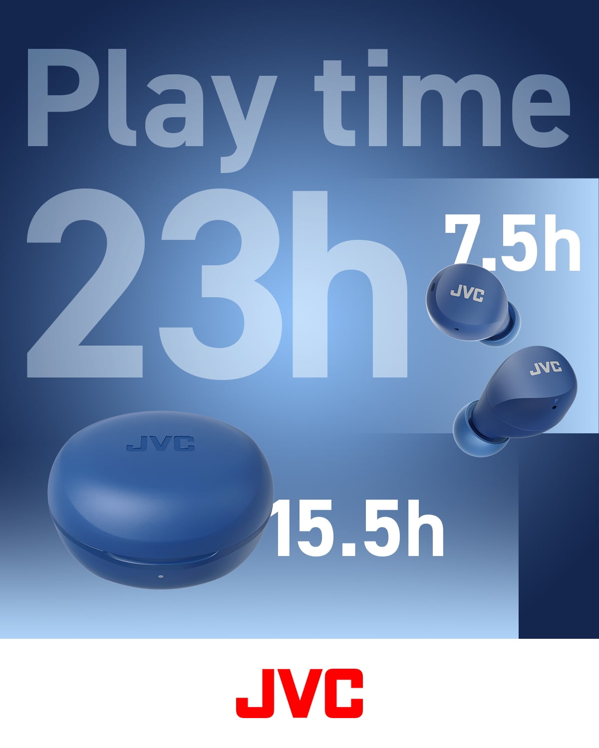 JVC Compact and Lightweight Gumy Mini True Wireless Earbuds Headphones, Long Battery Life (up to 23 Hours), Sound with Neodymium Magnet Driver, Water Resistance (IPX4) - HAA6TA (Blue)