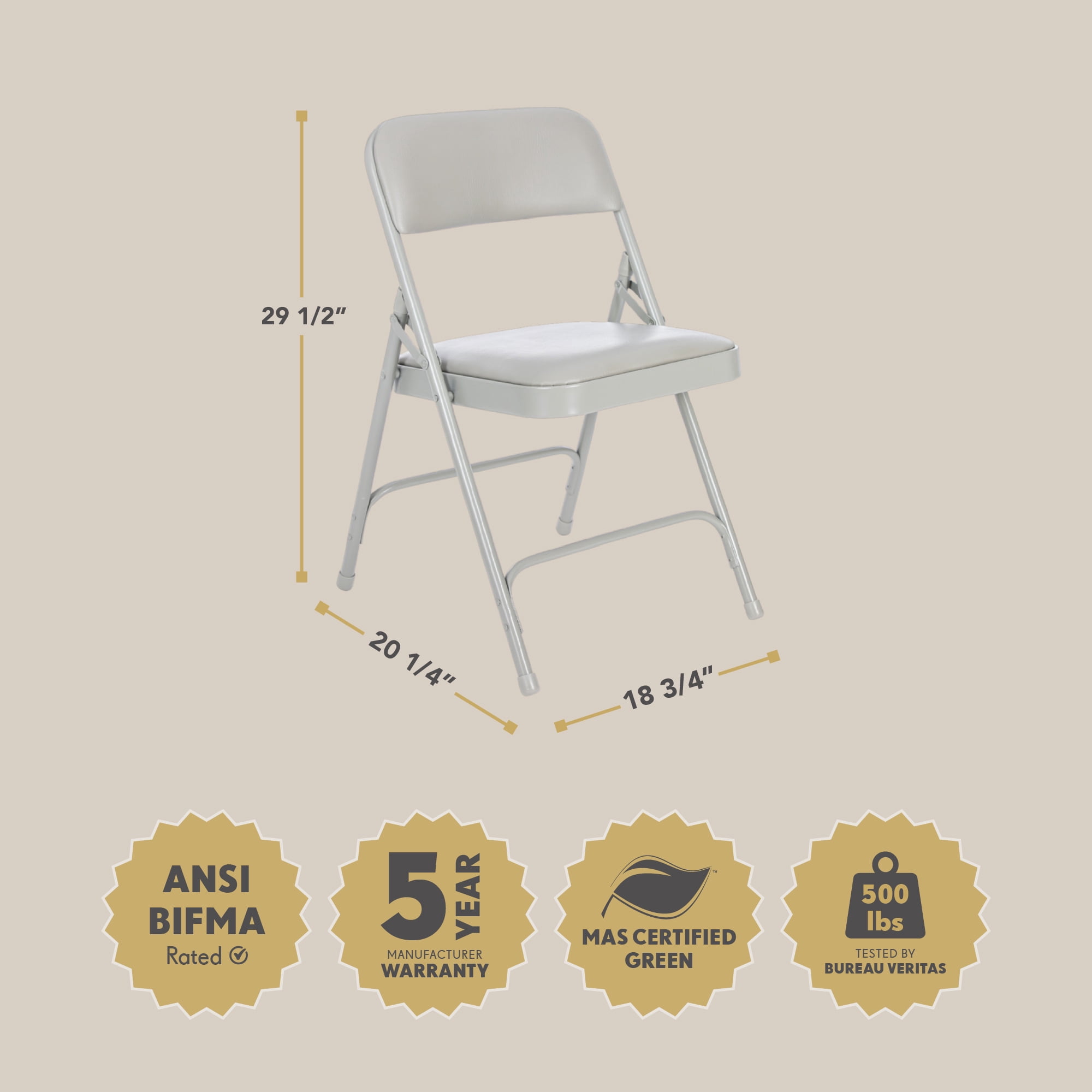 Hampden Furnishings Bernadine Collection Vinyl Folding Chair, Grey, Pack of 4