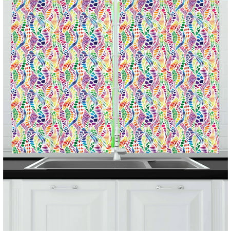 Geometric Curtains 2 Panels Set, Mixed Mosaic Figures Vivid Nature Inspired Kids Girls Hippie Contrast Design, Window Drapes for Living Room Bedroom, 55W X 39L Inches, Multicolor, by