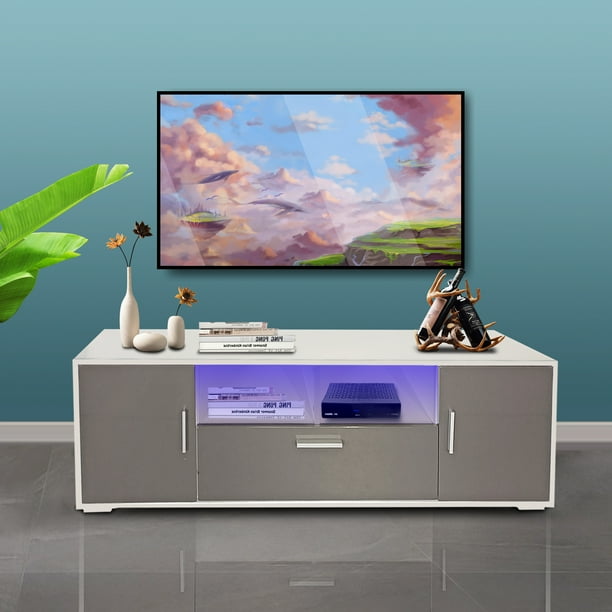 Aukfa Tv Stand With Led Lights For Tvs Up To 65 White Gray Walmart Com