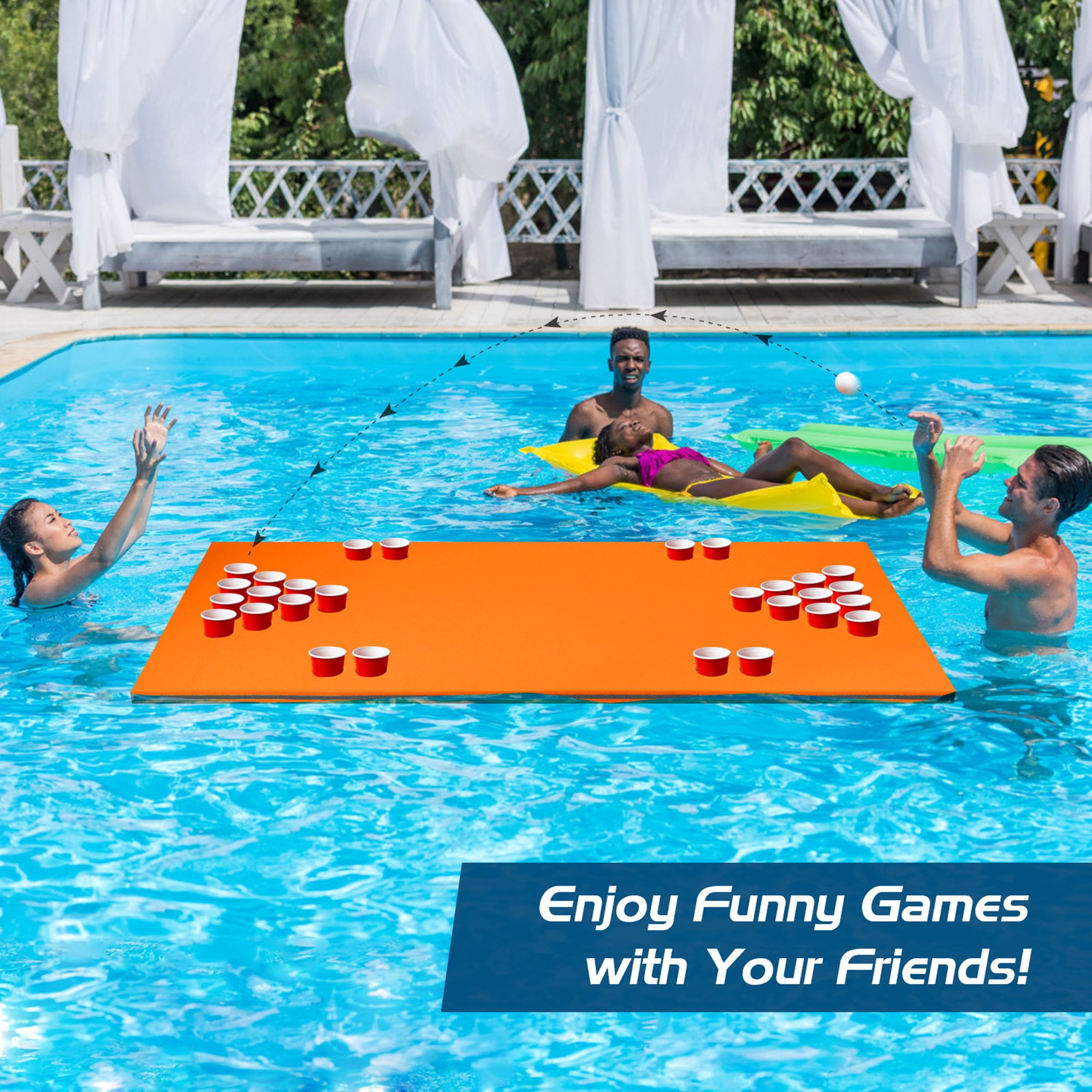 Gymax 3-Layer XPE Foam Floating Beer Pong Table Floating Game Table Water Mat Orange