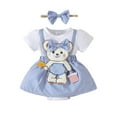thumbnail image 1 of MIASHUI Robe Barboteuse pour Bébé Fille à Manches Courtes, Justaucorps à Volants, Ourlet de Jupe, Tenue, Bleu, 9-12 Mois, 1 of 4