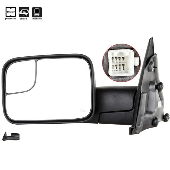 SCITOO Towing Mirror Tow Mirror Black Truck Mirror fit for 2002-2008 for Dodge Ram 1500 2003-2009 for Dodge Ram 2500/3500 with PC LH Power Adjusted Heated No Turn Signal Light Manual Folding Flip Up