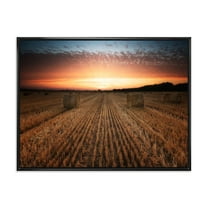 Designart 'A Field Full of Hay Bales At Sunset Landscape' Farmhouse Framed Canvas Wall Art Print