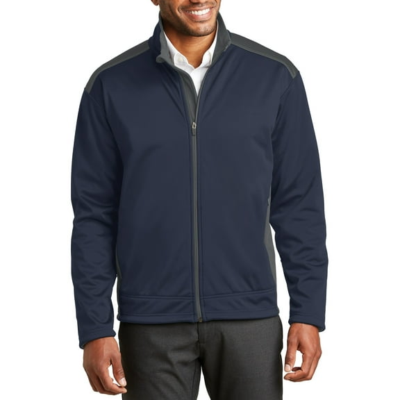 Just Blanks Two-Tone Soft Shell Jacket Breathability Rating Interior Left Chest Pocket, Navy/Graphite, 4XL