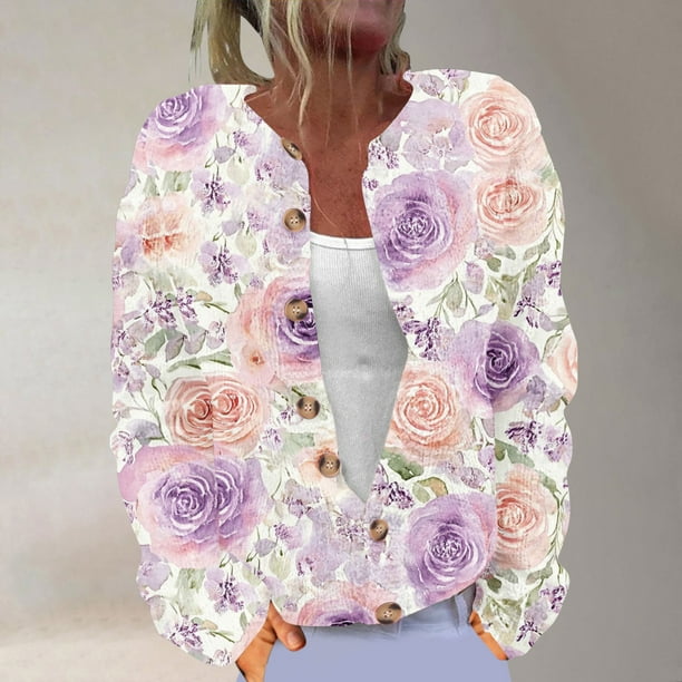 Cárdigan holgado informal con estampado de manga larga y botones para mujer, chaqueta de punto, top de poliéster para mujer