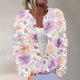 thumbnail image 1 of Cárdigan holgado informal con estampado de manga larga y botones para mujer, chaqueta de punto, top de poliéster para mujer, 1 of 5