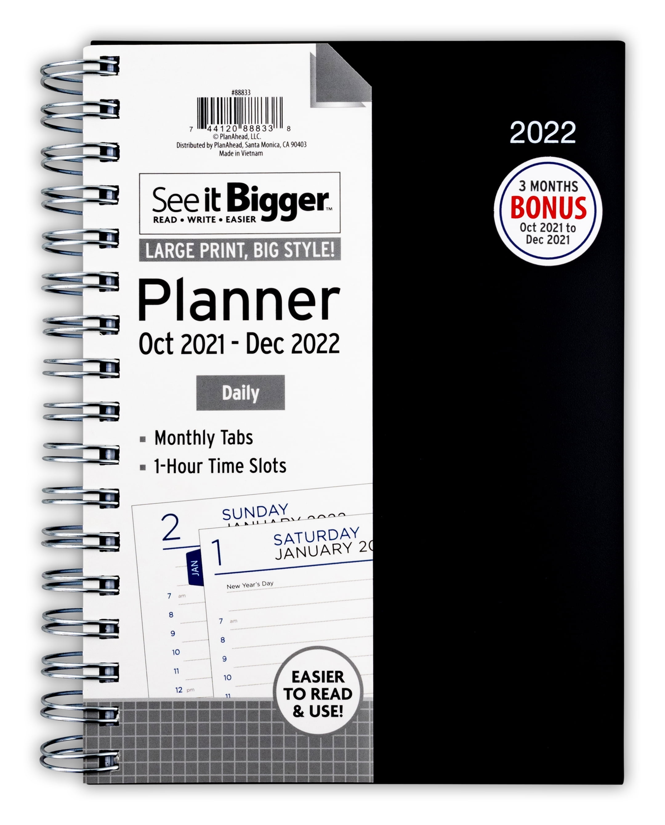 See It Bigger Daily Planner, October 2021-December 2022, 6.75' x 8.75', Black