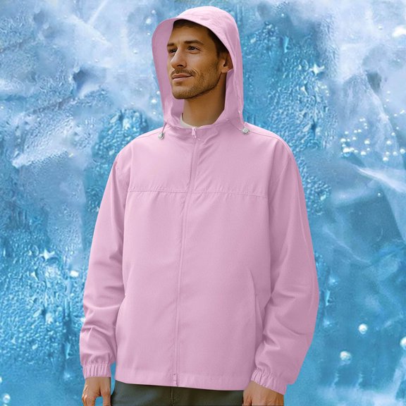 Oversize Light Jackets for Men UPF 50 Sun Protection Full Zipper Hoodies with Pockets - Long Sleeve Sun Shirts Coat for Hiking Fishing