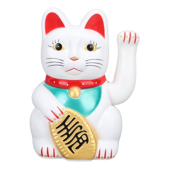 NFTIGB Lucky Fortune Cat with Waving Arm 7 Inch / 17.8 cm Plastic Battery Operated Wealth Welcoming Figurine for Home Hotel Office Housewarming Gift White