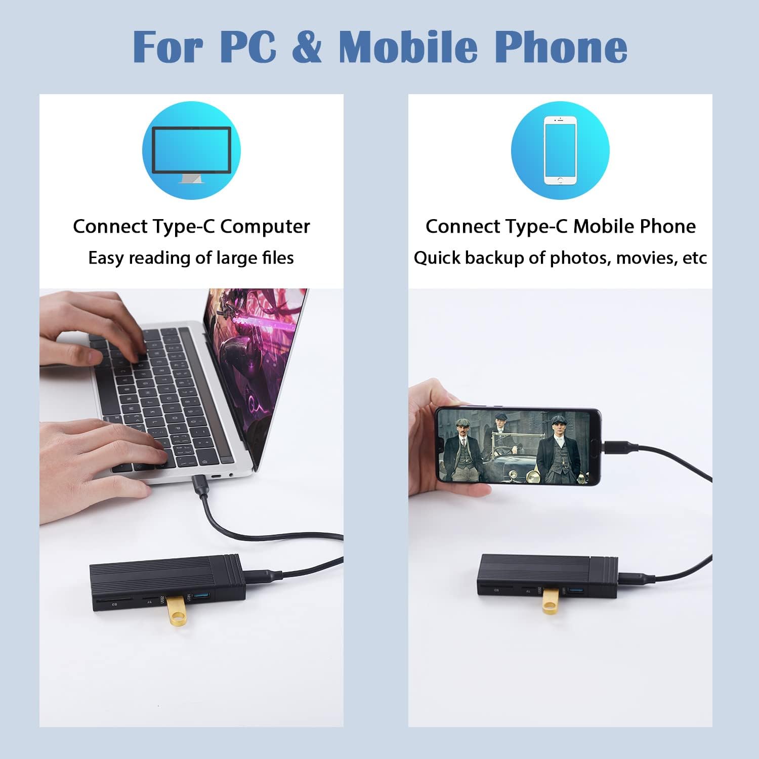 NVMe M.2 Enclosure & USB Hub 2 in 1, USB C 3.2 Gen2 10Gbps Transmission Supports M.2 NVME PCIe M-Key (B+M Key) Tool-Free Hard Drive Enclosure with 2 USB Ports SD/TF Card Reader for 2242/2260/2280 SSD
