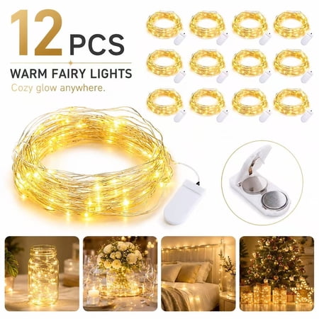 12 Pack Mini Lights,Emlimny 6.5 ft Fairy Light Battery LED Twinkle Light Waterproof Light String with 20 LED for Mason Jar Centerpiece Table Bedroom Wedding Valentines Outdoors