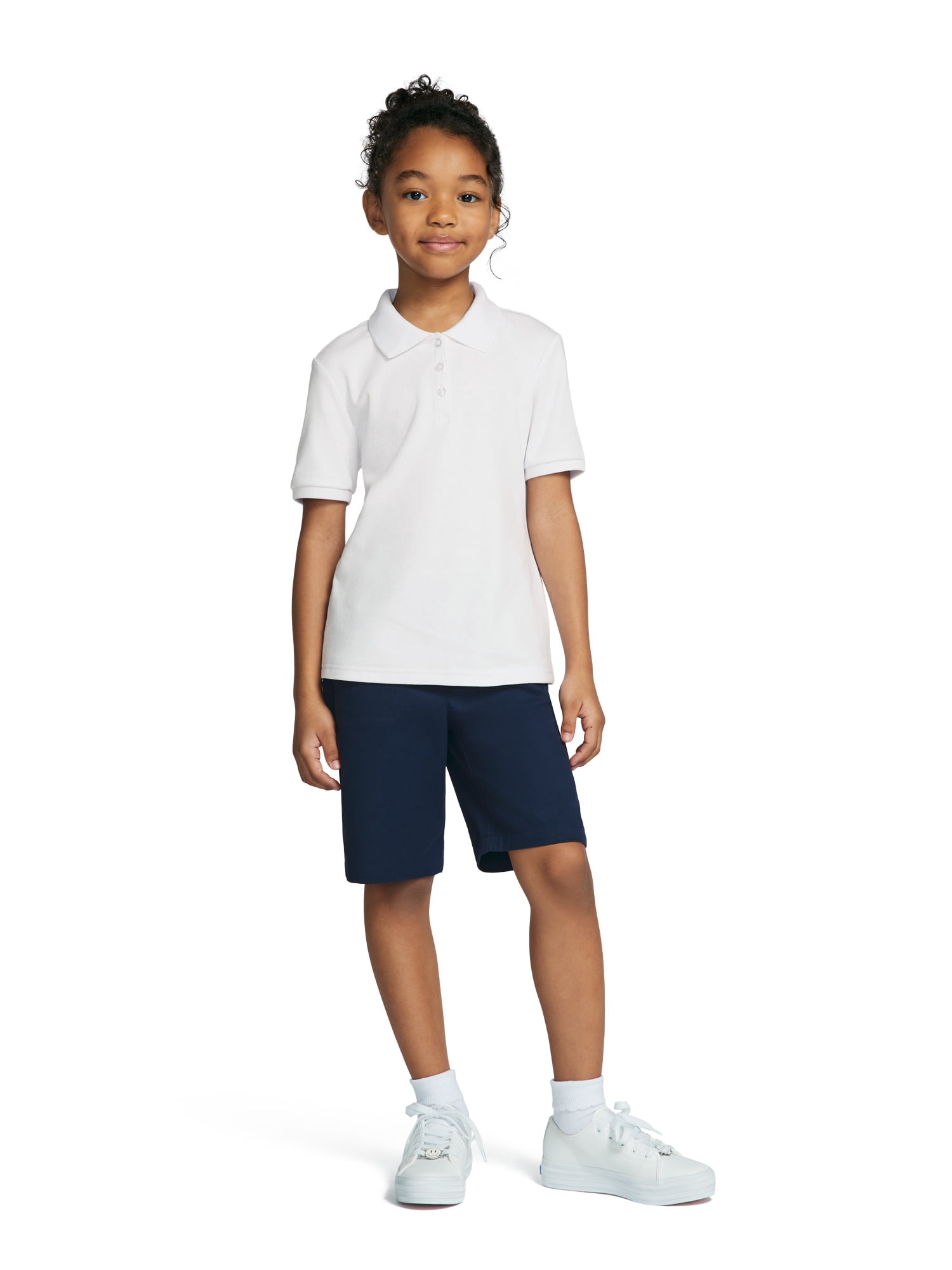 Wonder Nation Girls School Uniform Interlock Short Sleeve Polo Shirt, 2-Pack, Sizes 4-18 & 10-16 Plus