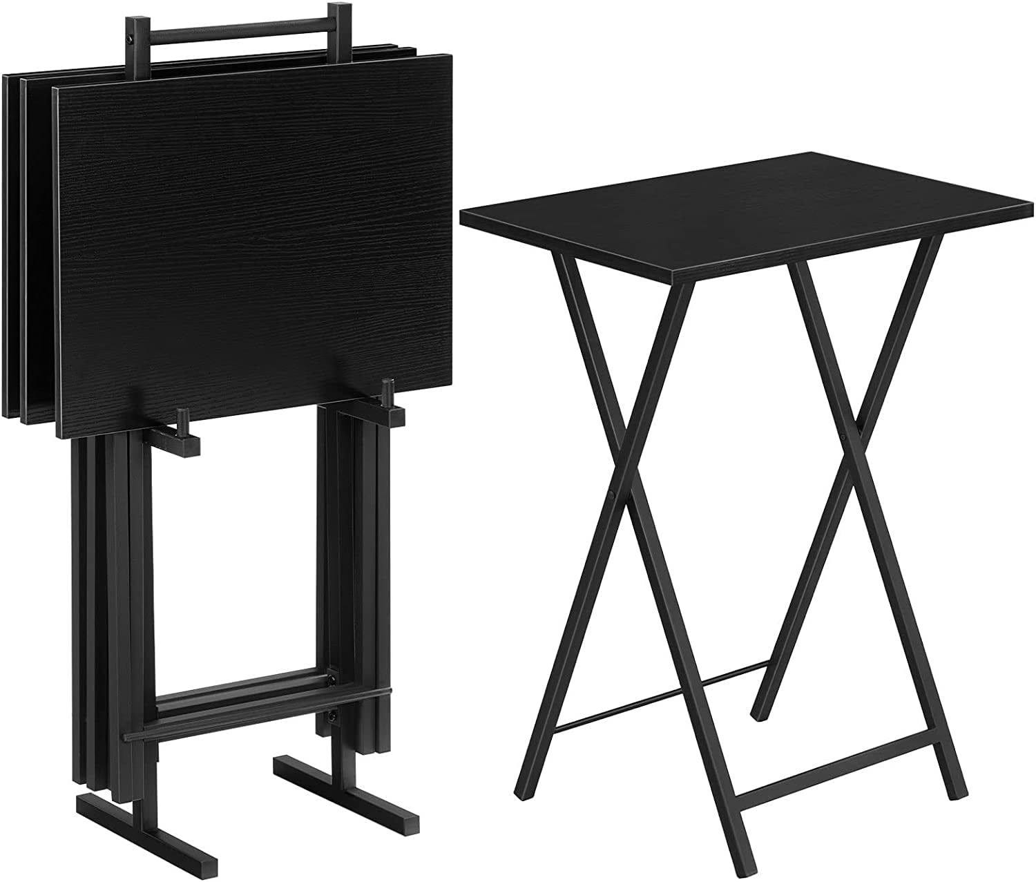 Folding TV Tray Tables, Set of 4 TV Trays with Storage Rack, Industrial