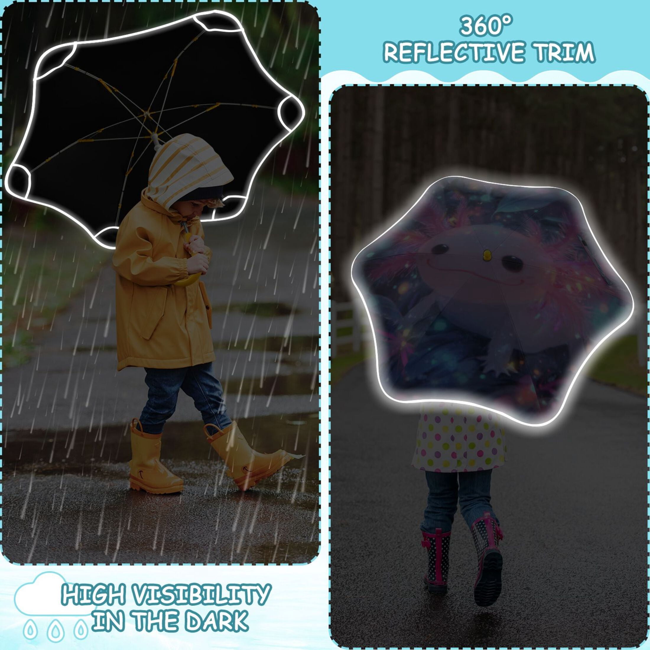 BZSMCE Folding Umbrellas Rain & UV Protection Windproof In Axolotl in Sparkle Pattern