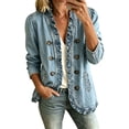 thumbnail image 2 of Taqqpue Women Jacket Plus Size Women Solid Ruffle Denim Jacket Open Front Double Button Down Light Casual Long Sleeve Coat With Pockets, 2 of 9