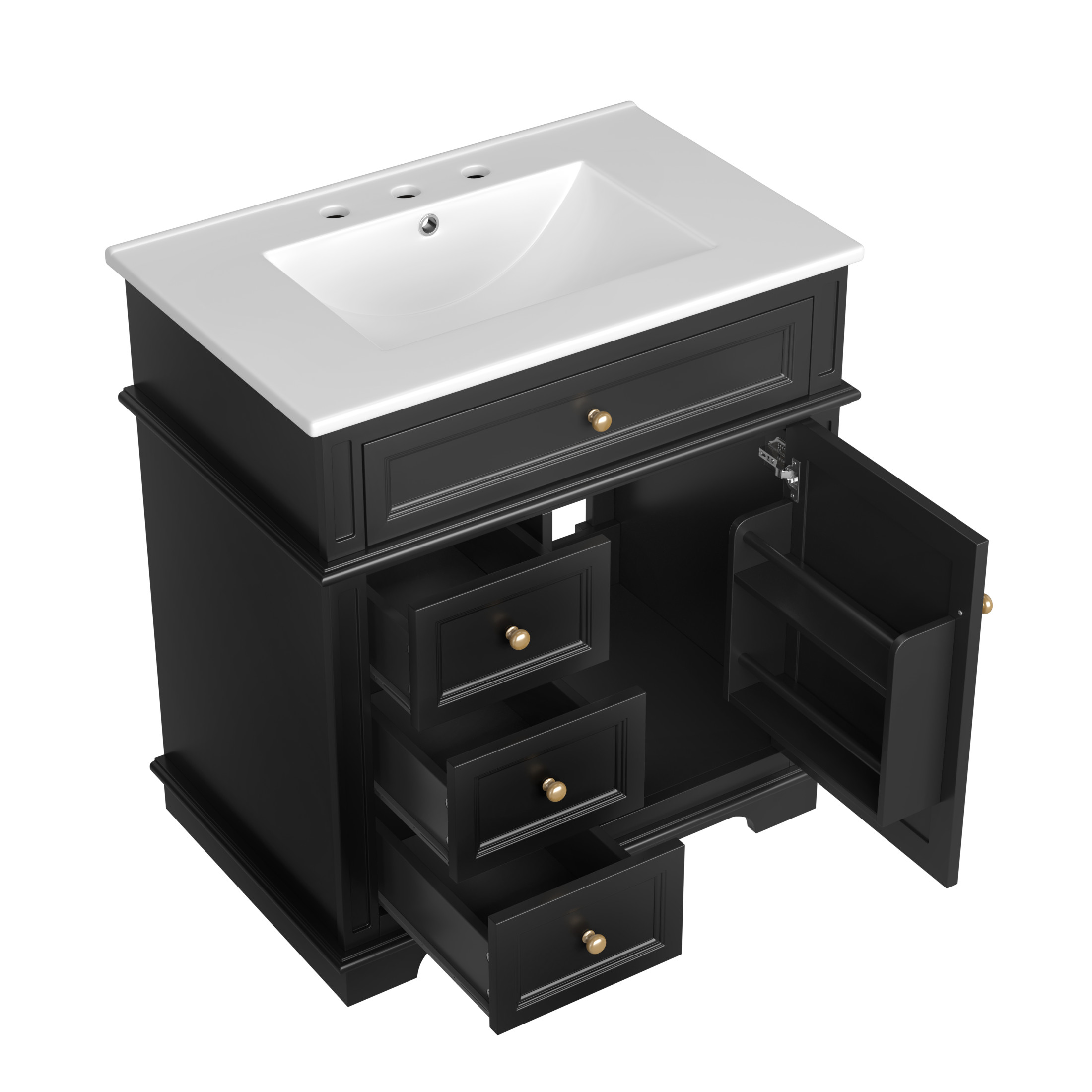Christopher Knight Home 30" Bathroom Vanity with Sink, Soft-Close Door, Tip-out Drawer, Black