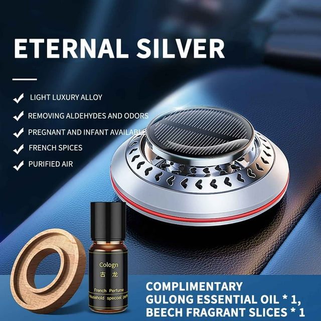 Fiudx Aromaterapia Solar para Coche, Difusor de Fragancias con Rotación de Luz, 5 Ml de Aceite de Colonia, Aroma Natural a Bálsamo Sólido, Decoración Moderna para El Interior Del Coche, Regalo Perfec