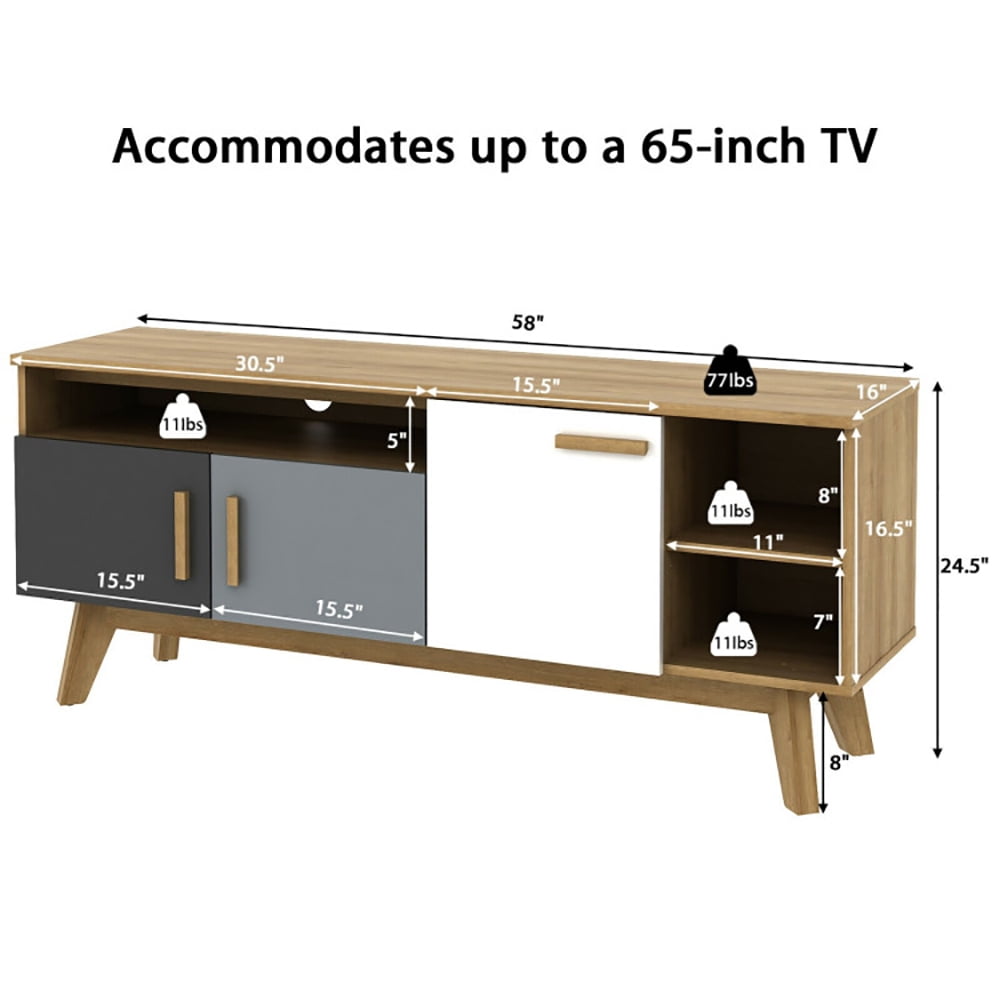 Finihen TV Stand, TV Cabinet, 65 Inch TV Stand with 3 Storage Cabinets and 3 Open Shelves, for Living Room, Bedroom, Grey & White & Black