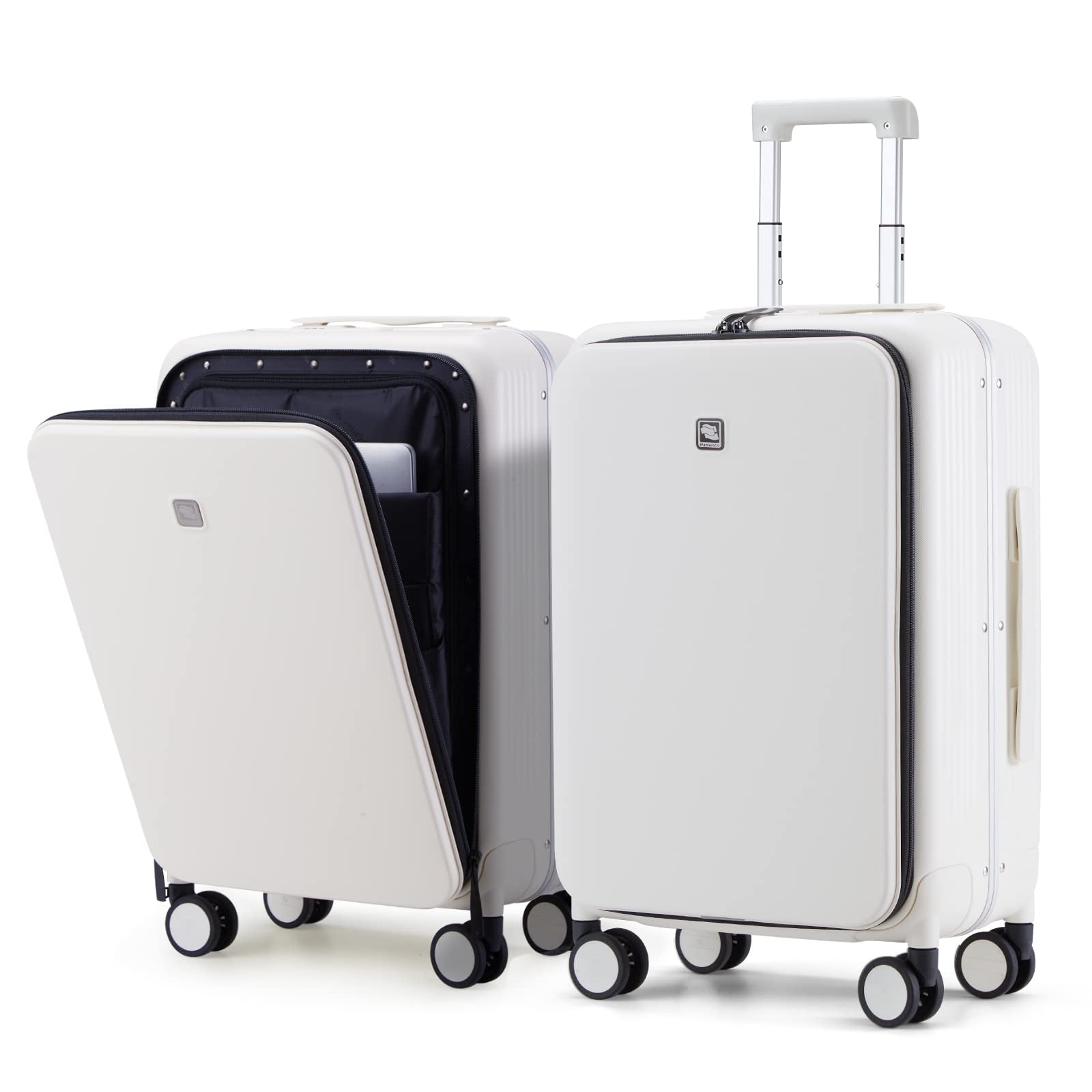 Hanke 20 Inch Carry On Luggage with Front Pocket Aluminum Frame （Can Not  Open in The Middle） Hard Shell Suitcases with Wheels Rolling Luggage  Suitcase