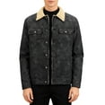 thumbnail image 2 of LpwkSSA Men Solid Button Stand-up Collar Long Sleeve Coat Faux Leather Shearling Lining Vintage Distressed Look Functional Pockets Casual Outwear for Fall Winter Black L, 2 of 9