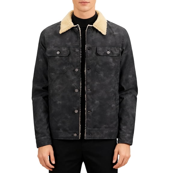 Handshe Men's Jacket, Plush Fleece-Lined Stand Collar with Long Sleeves and Button Closure, Warm Winter Coat for Cold Weather, Outdoor Activities and Daily Wear