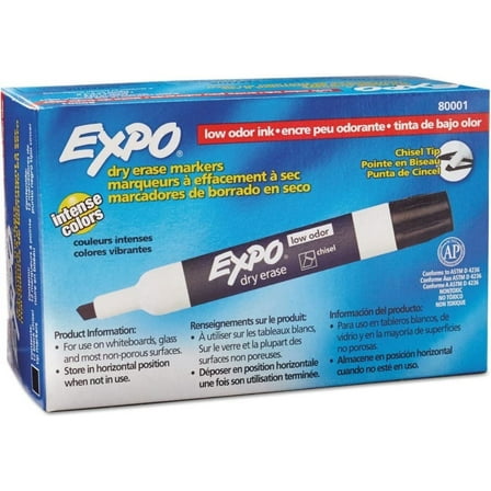 Sanford 80001 Expo Low Odor Dry Erase Markers, Chisel Tip, Black, 12 Each/DZ