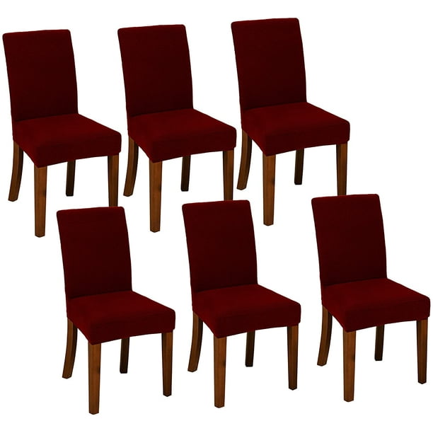 Chair Covers for Dining Room Set of 6 Wine Red Stretch Slipcovers Parsons  Chairs Covers Kitchen Chair Covers 