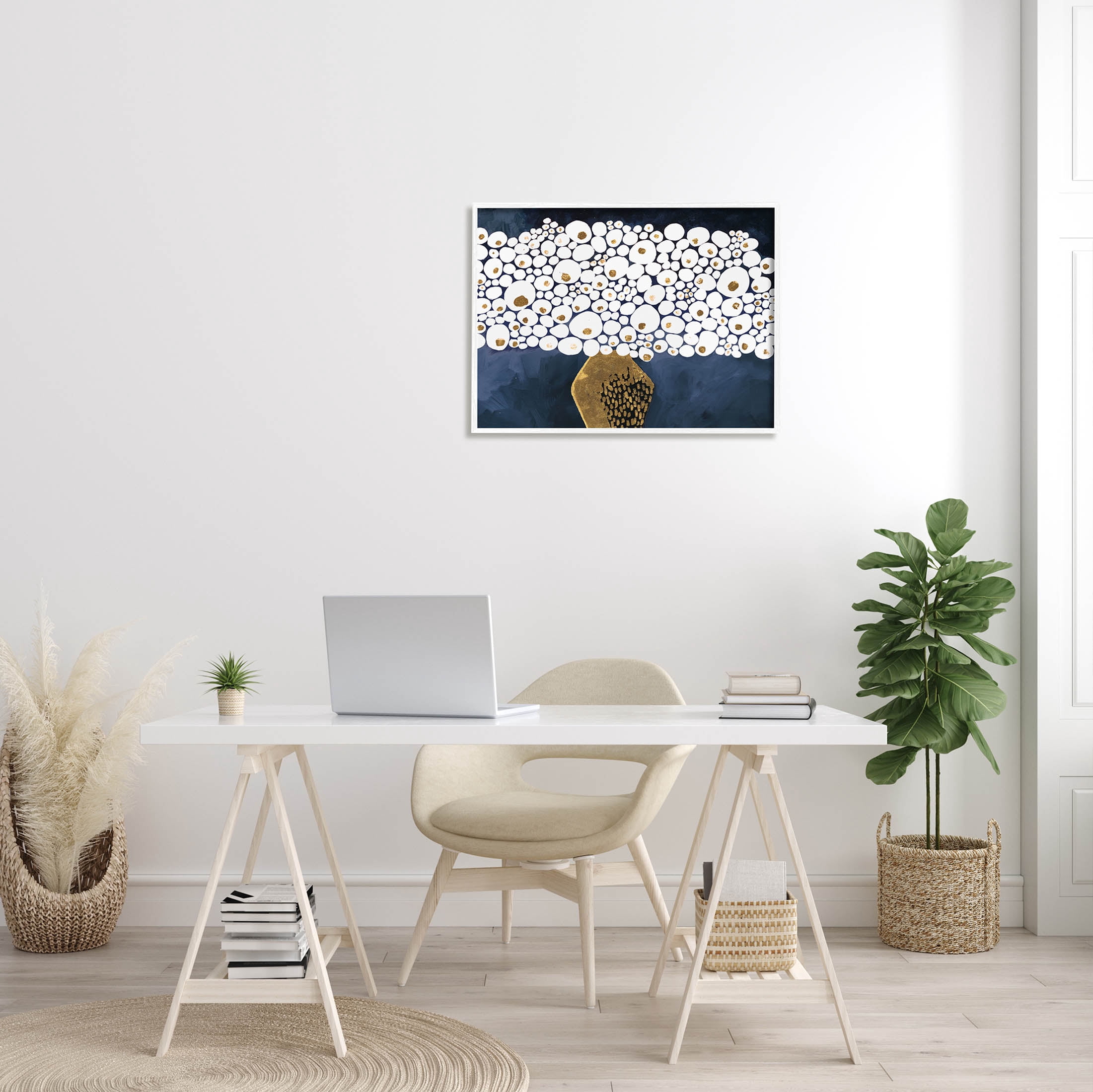 Stupell Industries Modern Circle Shape Bouquet Graphic Art White Framed Art Print Wall Art, Design by Ruth Fromstein