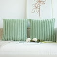 thumbnail image 7 of WOVTE Sage Green Striped Decorative Throw Pillow Covers 18x18 Inch Set of 2, Square Spring Fall Decorations Couch Pillow Case, Soft Cozy Faux Rabbit Fur Plush, Modern Home Decor for Bed (No Inserts), 7 of 7