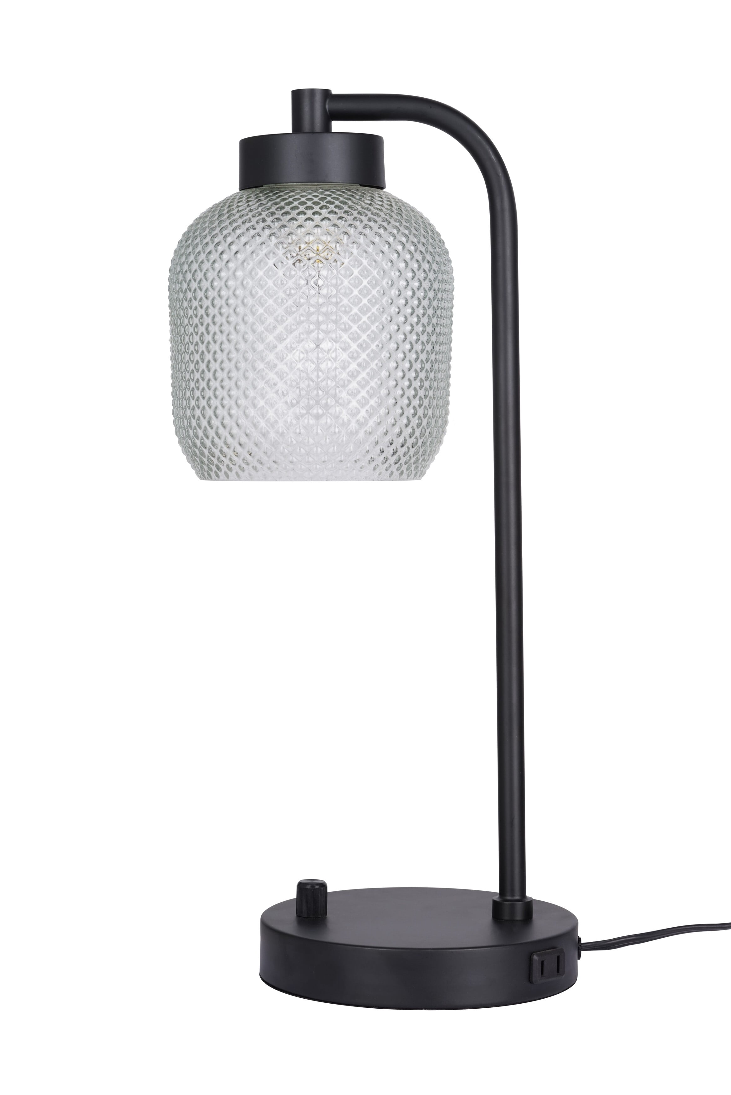 Kenroy Home Prismatic 17.75''  Desk Lamp Modern Task Light with Dome Glass Shade and  2-Prong Power Outlet in Base for Home, Office, or Bedroom, Black