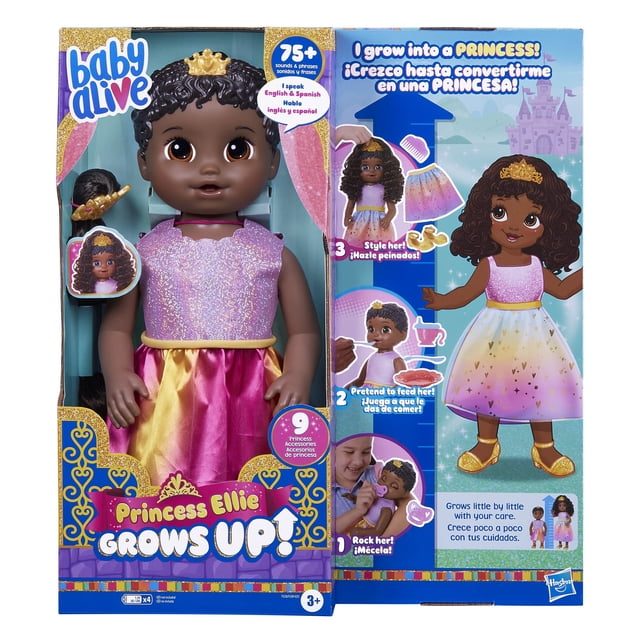 ¡La princesa Ellie de Doll Baby Alive crece! Pelo negro de 45 cm