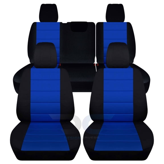 Designcovers Compatible with 2018-2022 Jeep Wrangler JL 4-Door Seat Covers: Black and Dark Blue - Full Set: Front & Rear Split Bench