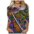 thumbnail image 2 of Aloohaidyvio Tops for Women,Mardi Gras Masks Womens Round Neck Spliced Printed Seven Sleeve T-Shirt Top,Mardi Gras Clothing Women, 2 of 5