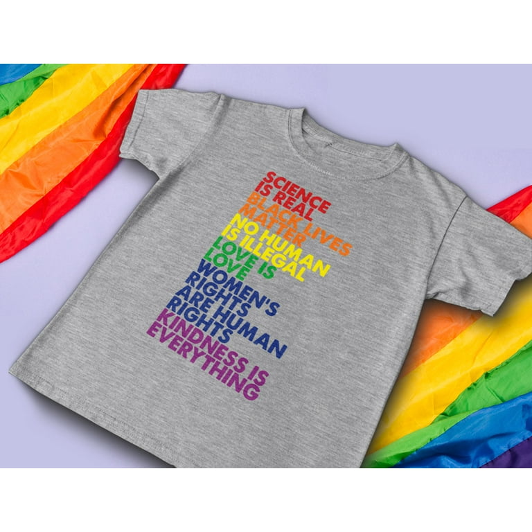 Rainbow Quote Gay Pride Shirt for Men Love is Love and Equality Slogans Supportive LGBTQ Apparel Comfortable and Breathable Fit Medium Gray