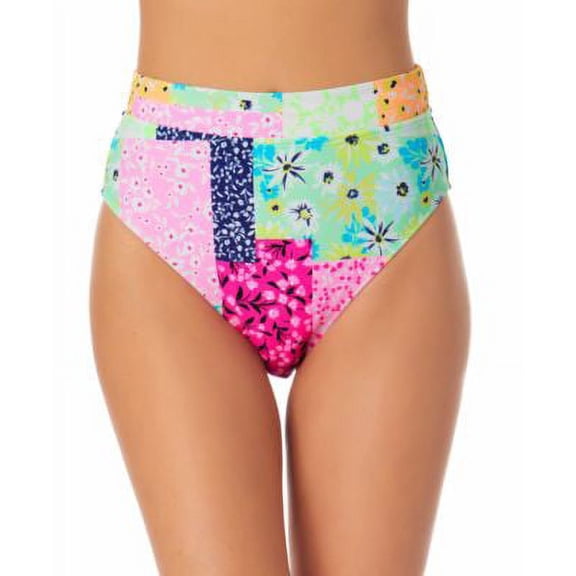 $20 California Waves Juniors Printed High-Waist Bikini Bottoms Green Size XL