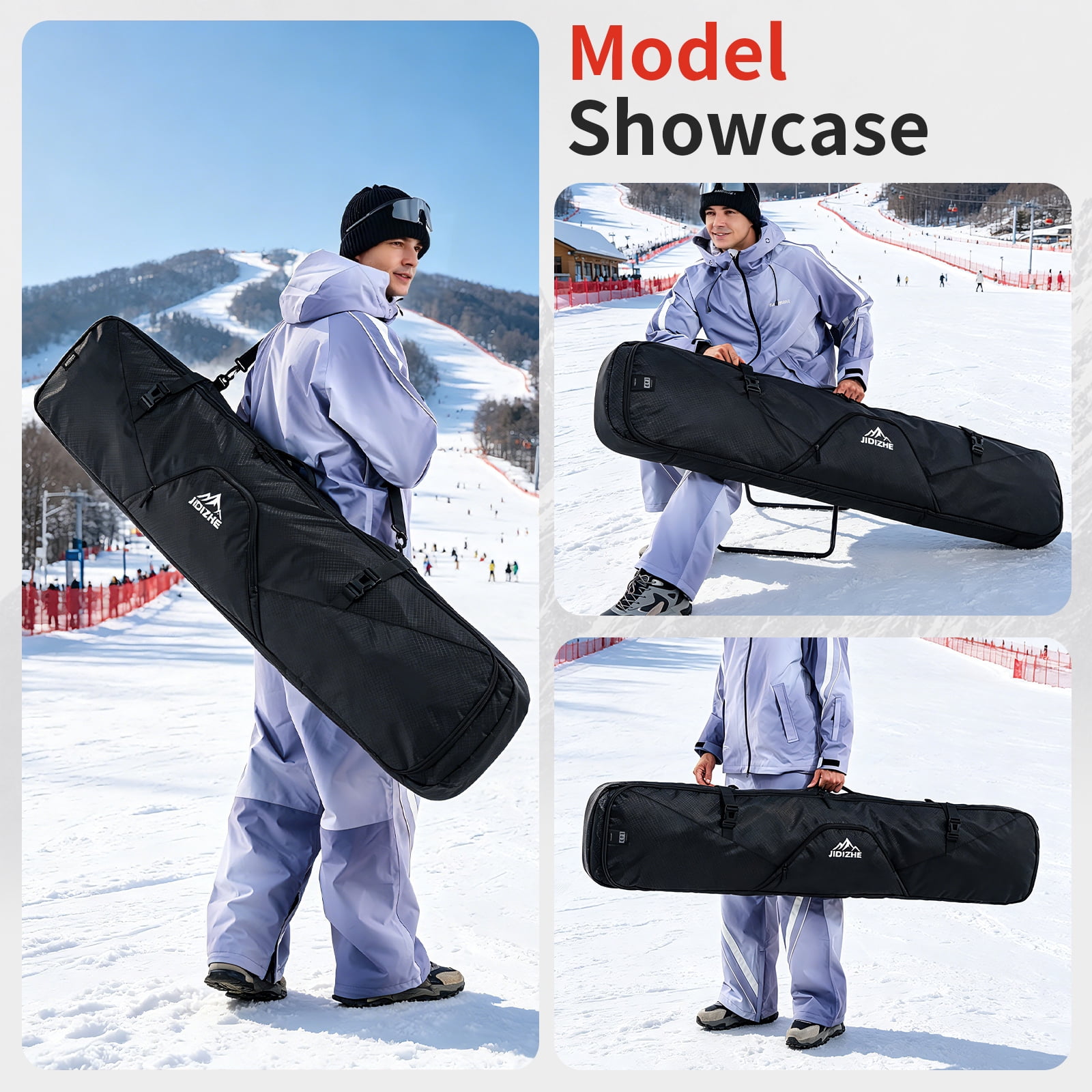 JIDIZHE Ski Bag Waterproof Textured Fabric Lightweight with Detachable Shoulder Strap 66.14 in for Ski Travel, Black