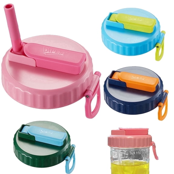 4 Pack Wide Mouth Mason Jar Lids with Straw, Leak-Proof Covers for Drinking or Storage, Fits Ball & Kerr Mason Jars