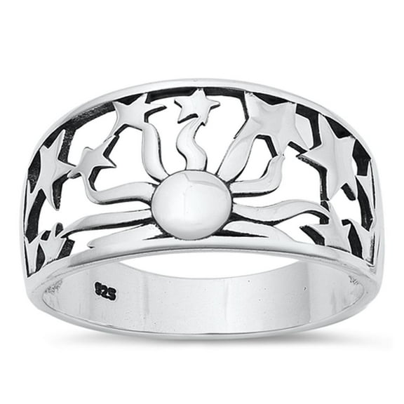 Wholesale Sun & Stars Ring 925 Sterling Silver High Polished Band Jewelry Female Male Unisex Size 9