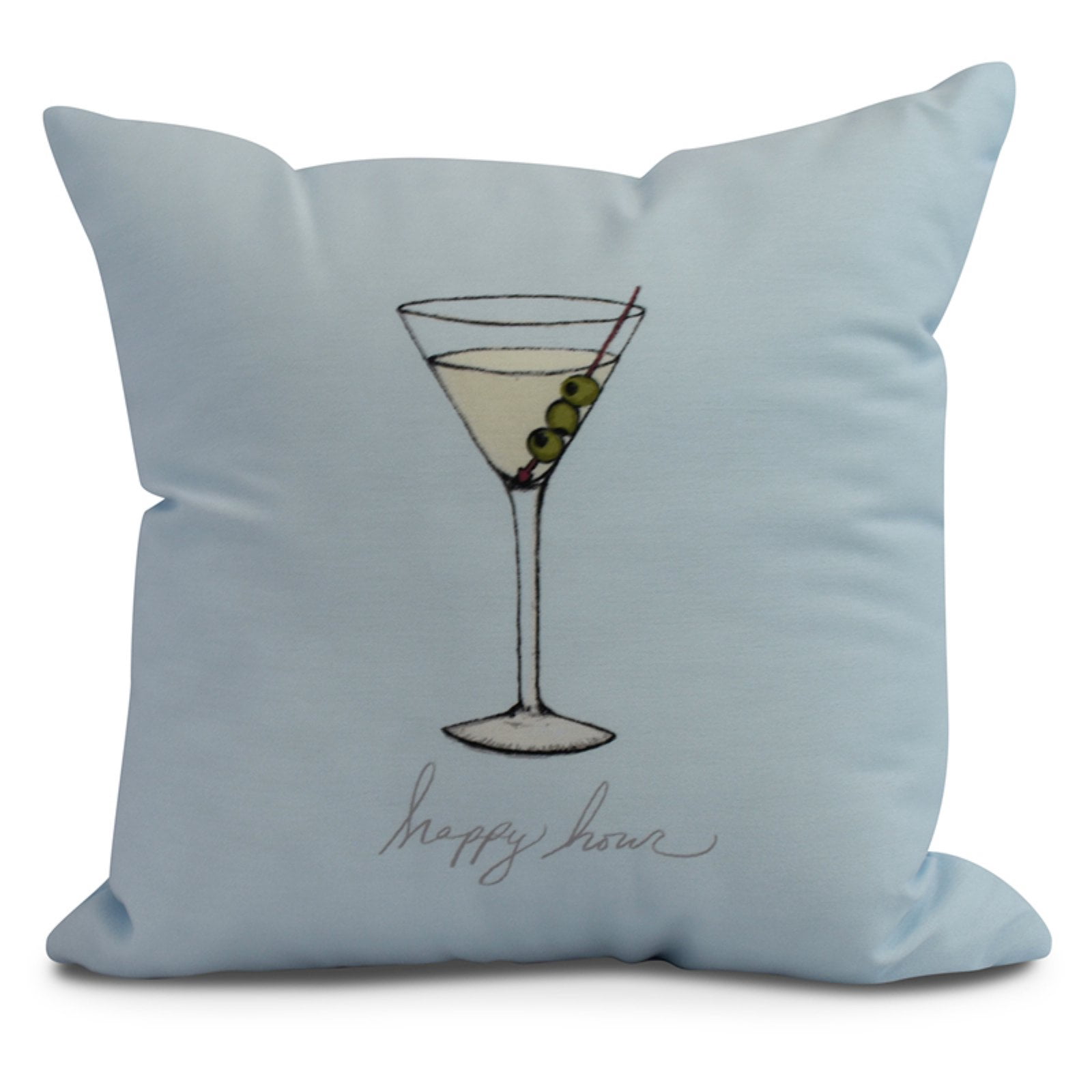 Simply Daisy, 16 x 16inch, Martini Glass Happy Hour Geometric Print Pillow, Yellow