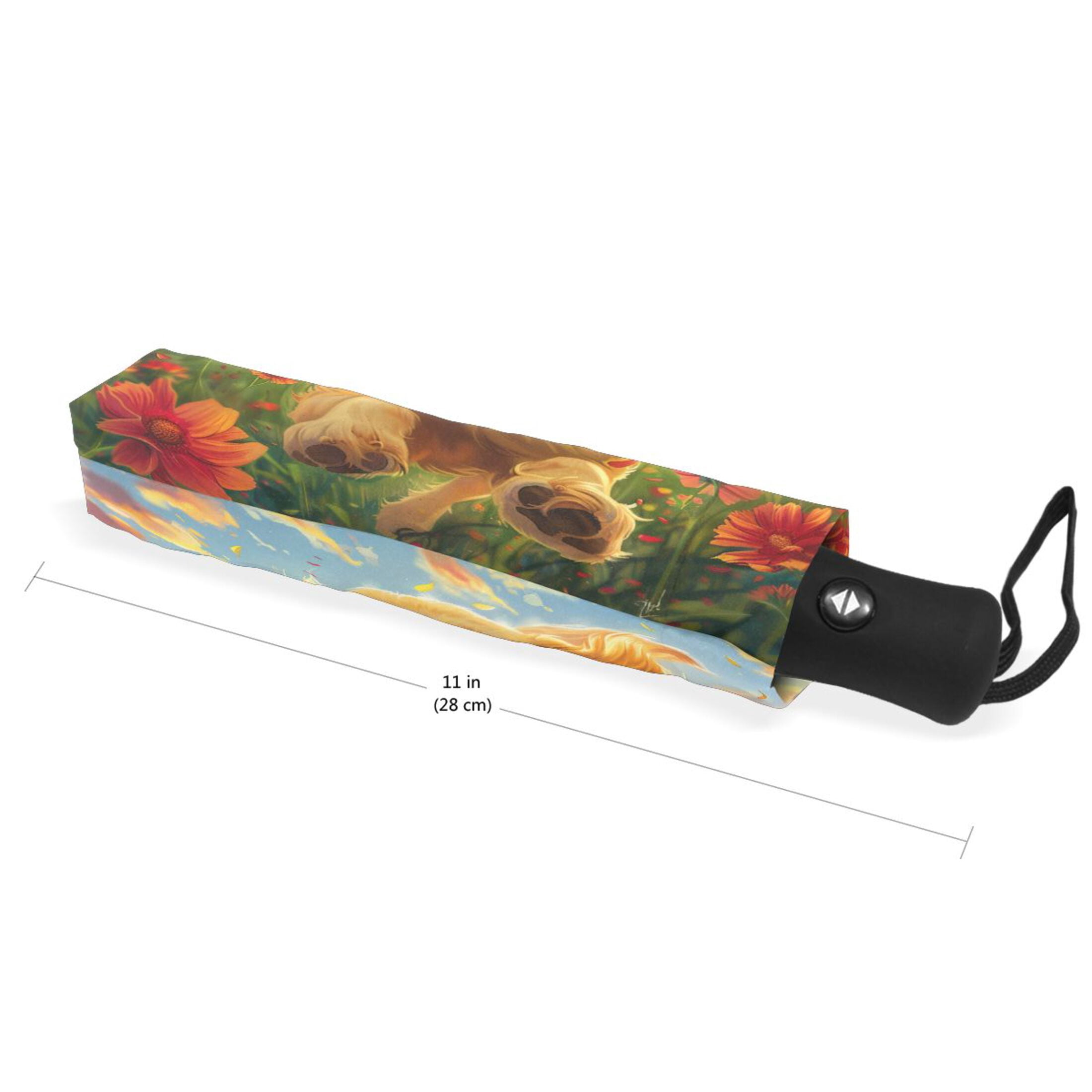 YAZAOO One-Touch Auto Open Close Rain Umbrella With Creative Golden Sunshine Running Free Pattern
