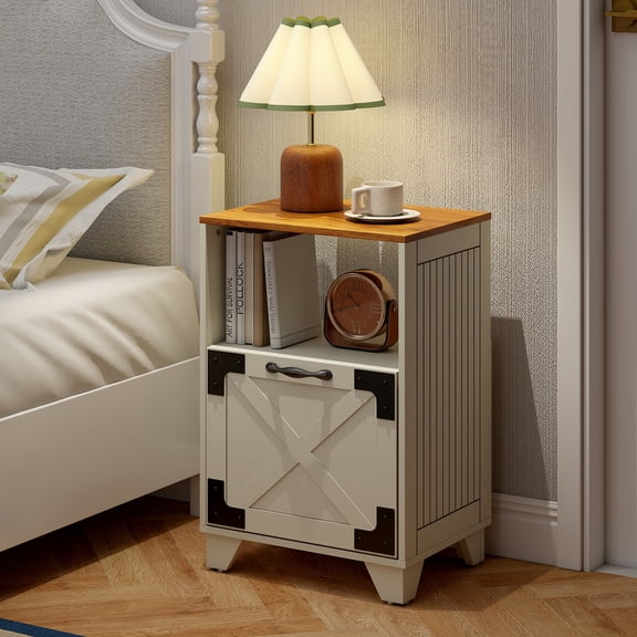 Manxile Fluted 2-Drawer Nightstand with Charger Station, Farmhouse Nightstand Storage Shelf, Bedside Table for Bedroom Living Room